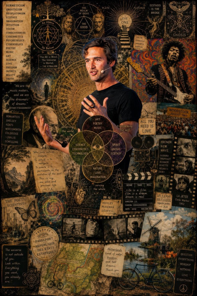 A cyberdelic collage of Jason Silva, philosophy, technology, cinema and nature